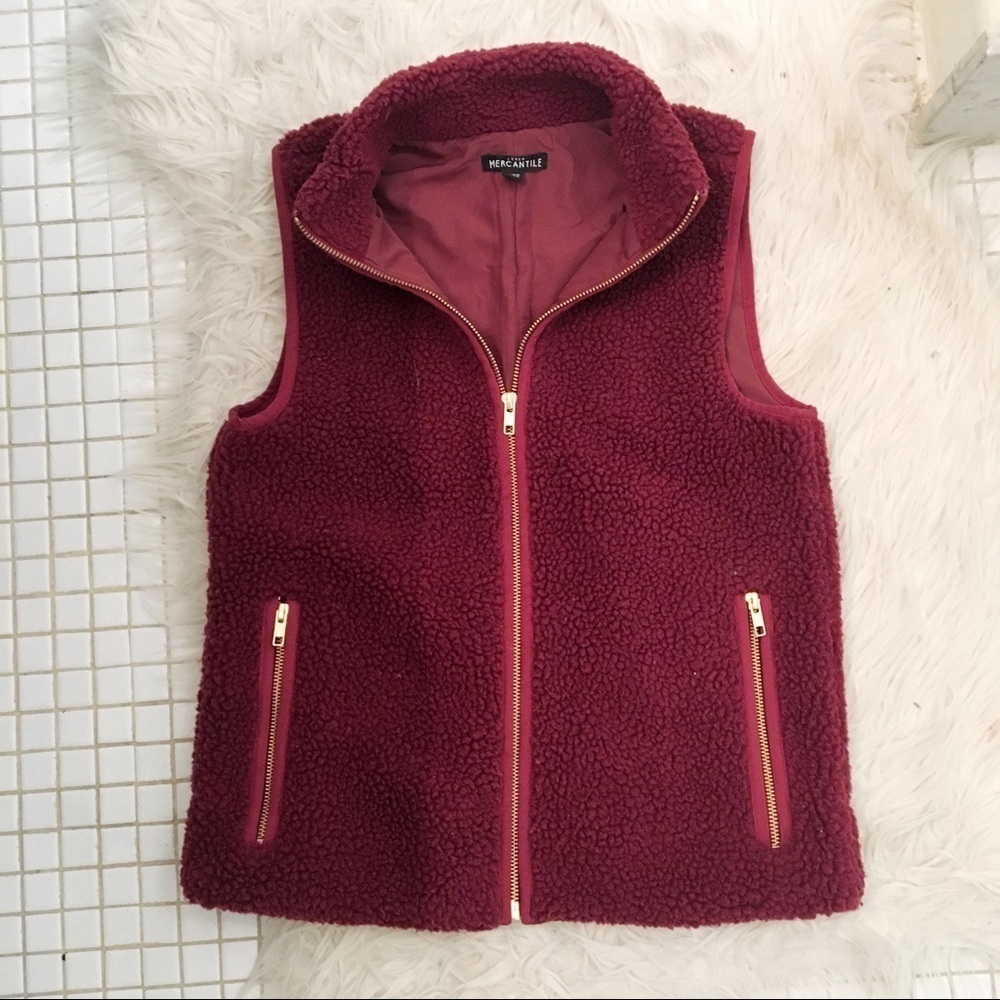NWOT J Crew Maroon Sherpa Vest - Picture 3 of 8